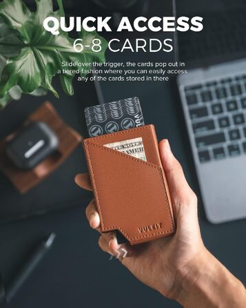 Чоловічий гаманець-картхолдер VULKIT з RFID-захистом, сліма металевий портмоне з висувним механізмом для карток, купюр та монет, коричневий