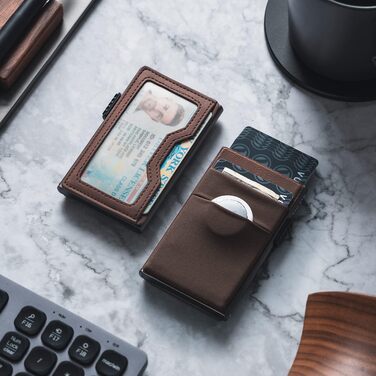 Чоловічий металевий гаманець VULKIT з RFID-захистом, Pop-up картницею, EDC-відсіками та вікном для ID, колір Espresso