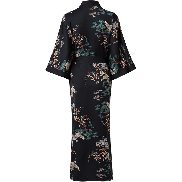Халат жіночий Ledamon, довгий, з кишенею, квітковий принт, чорний (один розмір)