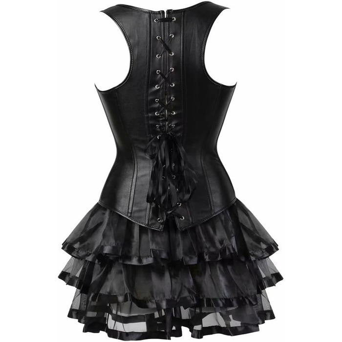 Сукня-корсет у стилі стимпанк з корсажем, шкіряна, з спідницею-тьюль, для жінок, з бретелями, елегантна, бурлеск, сексуальна, чорна, XXL