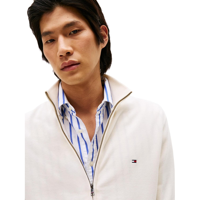 Чоловічий джемпер Tommy Hilfiger Essential Cotton Zip Thru з коміром-стійкою, жовтий (Ivory Petal), розмір L