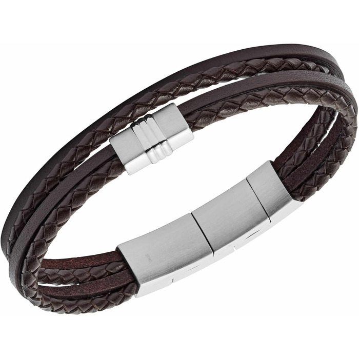 Чоловічий браслет Fossil Casual Texture з натуральної шкіри та нержавіючої сталі, коричневий, з магнітним або складаним замком