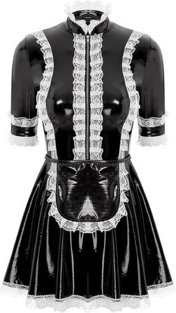 Костюм покоївки Agoky для жінок: лаковане шкіряне міні-плаття з мереживним фартухом, еротична білизна, клубний одяг, чорний, XXL