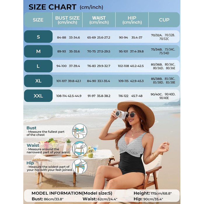 Купальник жіночий суцільний з V-подібним вирізом Push Up, купальник монокіні, ретро стиль, великі розміри (A, M)