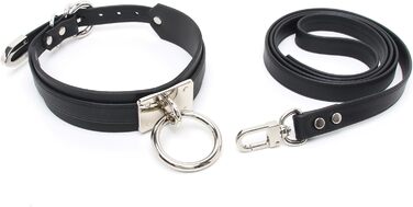 Чокер з кільцем Lalatia для жінок: шкіряний чокер, чорний колір, срібна фурнітура