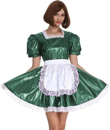 Сукня служниці, короткий рукав, ретро-стиль, Лоліта, PVC, темно-зелений, 3XL