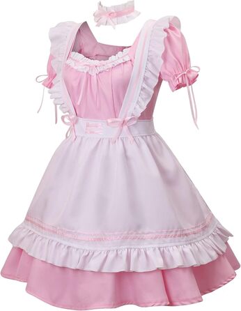 Костюм горничної MaxToonrain: Французьке плаття в стилі аніме Лоліта для жінок та дівчат (рожевий, сердечком, XXL)