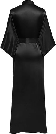 Шовковий халат-кімоно PRODESIGN для жінок, довгий, з поясом, однотонний, чорний. Легкий халат для дому та сну.