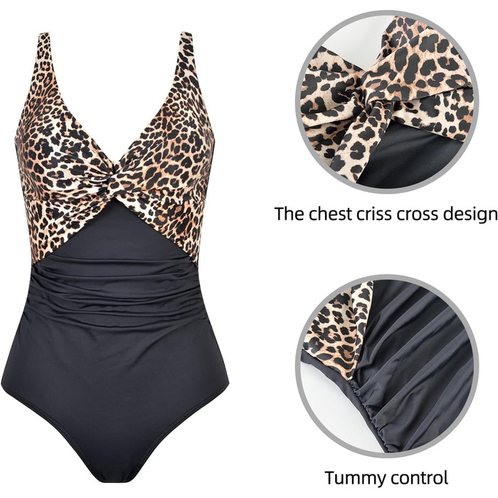 Купальник жіночий Badeanzug, суцільний з V-подібним вирізом, push-up, з рюшами, для корекції фігури, великі розміри (42, Bw)