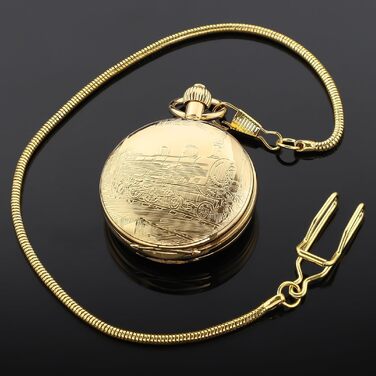 Скелетонний кишеньковий механічний годинник Tiong Vintage Steampunk з ланцюжком, римські цифри, золотий колір (45 Gold) — подарунковий набір з коробкою