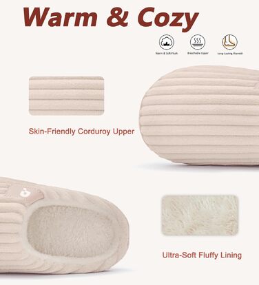 Зимові теплі капці Coswind для жінок та чоловіків з ефектом пам'яті (Memory Foam), вельветові пантофлі, бежеві, розмір 36/37 EU