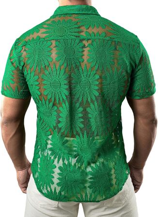 Чоловіча сорочка JOGA з мереживом, короткий рукав, літня, зелена (XL)