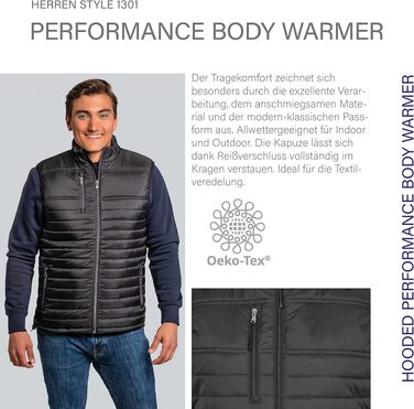 Чоловічий утеплений жилет HRM 1301 з капюшоном Performance Body Warmer, нейлон, Darkgrey, 5XL