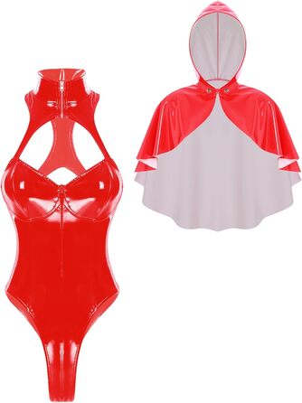 Латексний боді з капюшоном Vxuje для жінок, готичний костюм, катан, клуби (4XL, червоний)