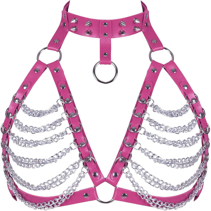 Жіночий шкіряний халат для тіла Petmhs, повне покриття, готичний, панк, пояс для грудей (рожевий)