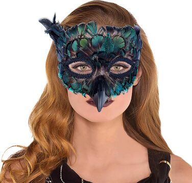 Венеціанська маска для жінок та чоловіків, маска для маскараду, маска з пір'ям, маска Равен для карнавалу, Фашинг, Хелловіну, косплею, аксесуари до костюма (зелена)