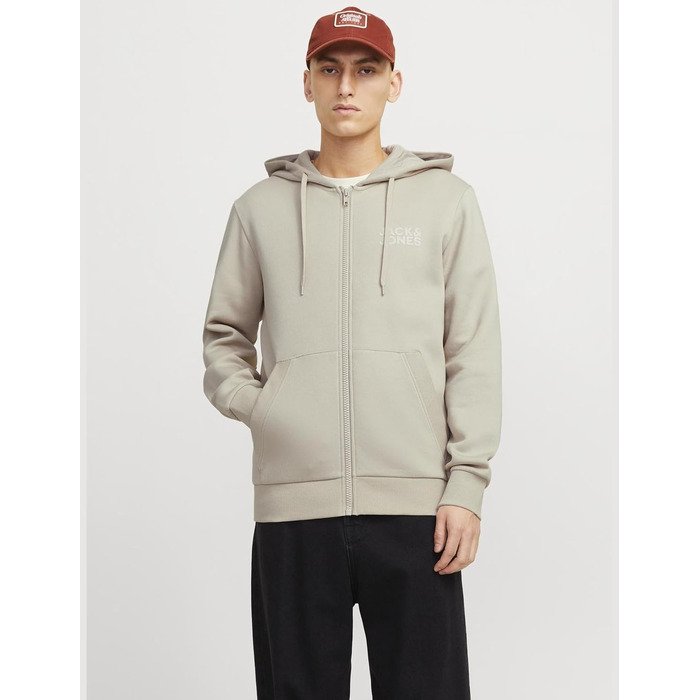 Чоловіча толстовка-худі на блискавці Jack & Jones Jjecorp ogo Sweat Zip Hood, колір Moonbeam, розмір XL