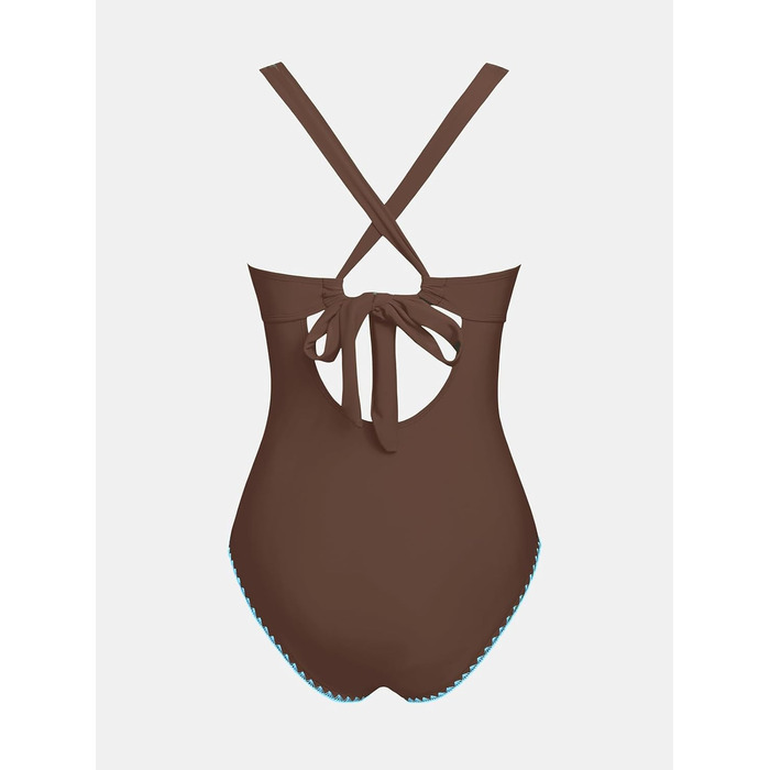 CUPSHE купальник цілісний з V-подібним вирізом, з драпіруванням, регульовані бретелі, перехресні зав'язки, коричневий petrol (XS)