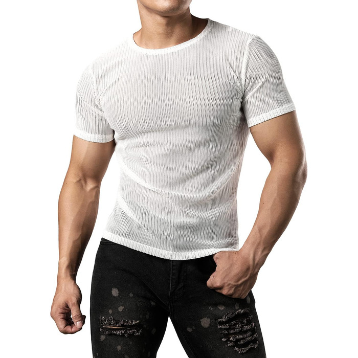 Чоловіча сітчаста футболка JOGAL Fitted, чорна (L, білий)