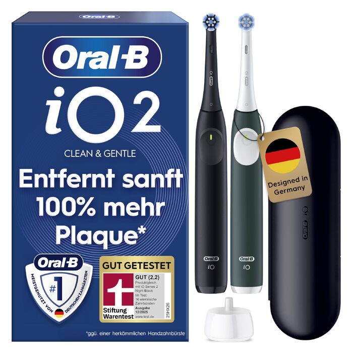 Електрична зубна щітка Oral-B iO Series 2, чорна (Night Black) з 3 режимами чищення, насадкою та дорожнім футляром