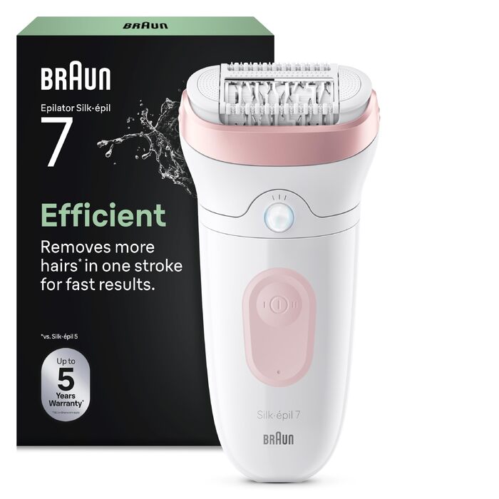 Електричний епілятор для жінок Braun Silk-épil 7 (7-000), для вологого та сухого використання, з широкою робочою поверхнею, Білий/Рожевий