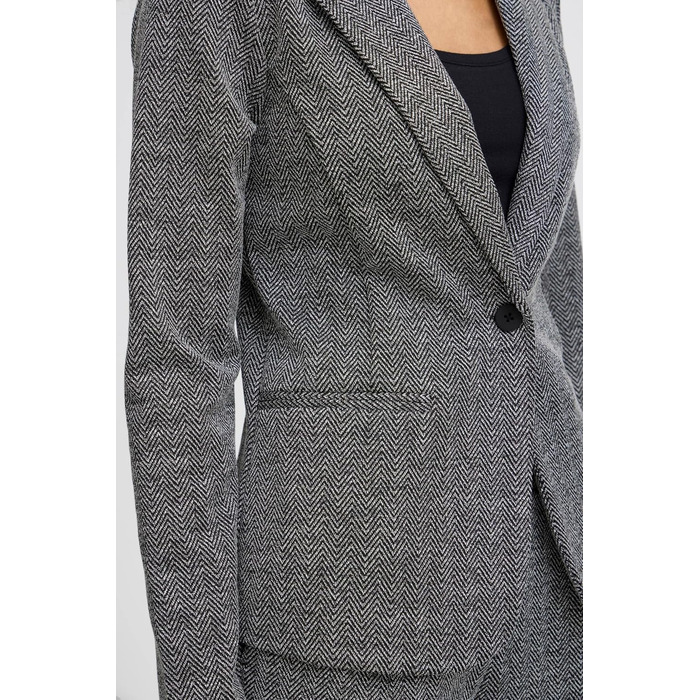 Жіночий жакет ICHI IHKATE з жакардового тканини Slim Fit, чорно-білий в їлочку, з V-подібним вирізом та одним ґудзиком, розмір L