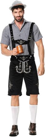 Традиційний костюм для чоловіків RUAOZIA: повний комплект Lederhose, сорочка в керамічному стилі, для Октоберфесту, баварський костюм, свято, вечірка (чорний, XXL)