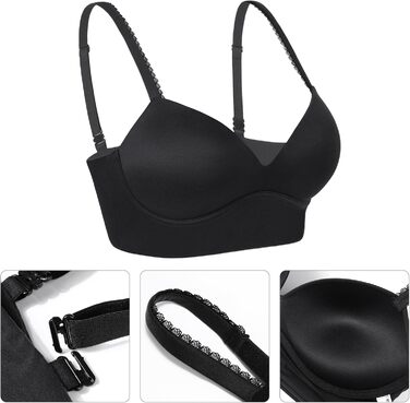 Трусики Lemorosy BH для жінок без кісточок, Push Up, безшовні, з глибоким V-подібним вирізом, класичні, зручні, повсякденні, бюстгальтер з широкими бретелями, 90C, чорний