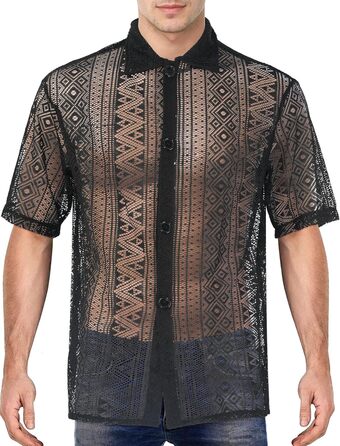 Прозора чоловіча сорочка сітка, мереживна майка, топ сітка для чоловіків, сексуальна білизна, повсякденний топ, чорний, S-4XL