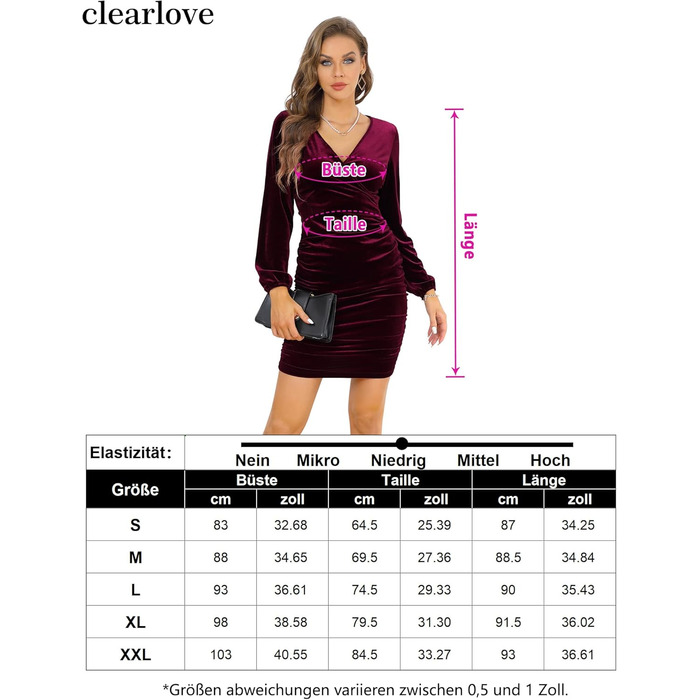 Елегантне вечірнє плаття Clearlove для жінок: сукня-коктейль з V-подібним вирізом, облягаюча модель bodycon, сукня-обертання з м'якого бархату, XL, винно-червоний колір