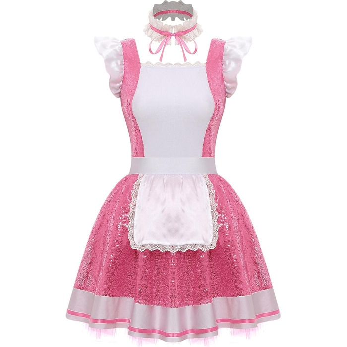 Костюм горничної Jhaoyu з ПВХ, рожевий, XXL: рожевий костюм горничної з рожевим аксесуаром, костюм для косплею та свят