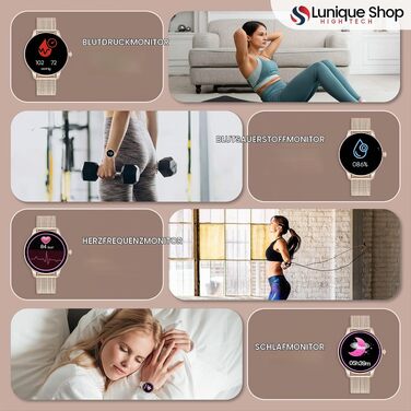 Смарт-годинник LSFIT для жінок круглий Rosegold: фітнес-трекер з вимірюванням кров'яного тиску, крокоміром та моніторингом сну, сумісний з Android та iOS