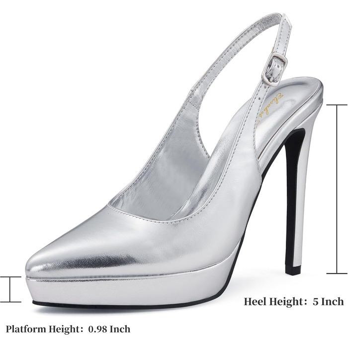 Жіночі вечірні туфлі-шпильки Zhabtuc Plateaupumps сріблясті, закритий носок, slingback, висота підборів 12,5 см, розмір 37 EU