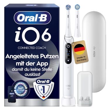 Електрична зубна щітка Oral-B iO Series 6 білого кольору, 5 режимів чищення, з дорожнім кейсом та набором з 2 насадок