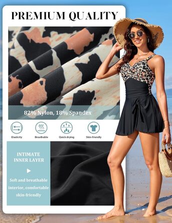 Купальник жіночий Badeanzug Damen з V-подібним вирізом, push-up, чорний леопардовий принт, розмір M