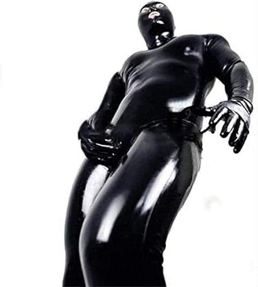 Чоловічий лаковий комбінезон-тіло з отвором для статевих органів, сексуальний, на блискавці, чорний, для косплею, Хелловін (L)