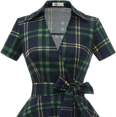 Сукня Rockabilly жіноча V-подібний виріз міді, святкова для весілля, вінтажна коктейльна (3XL, зелена клітинка)