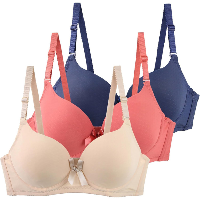 3 шт. Комплект бюстгальтерів для жінок без кісточок Push Up, великі груди, класичний комплект бюстгальтерів з регульованими бретелями, зручний, дихаючий бралетт, спортивна білизна для повсякденного носіння (синій+червоний+бежевий), 100B