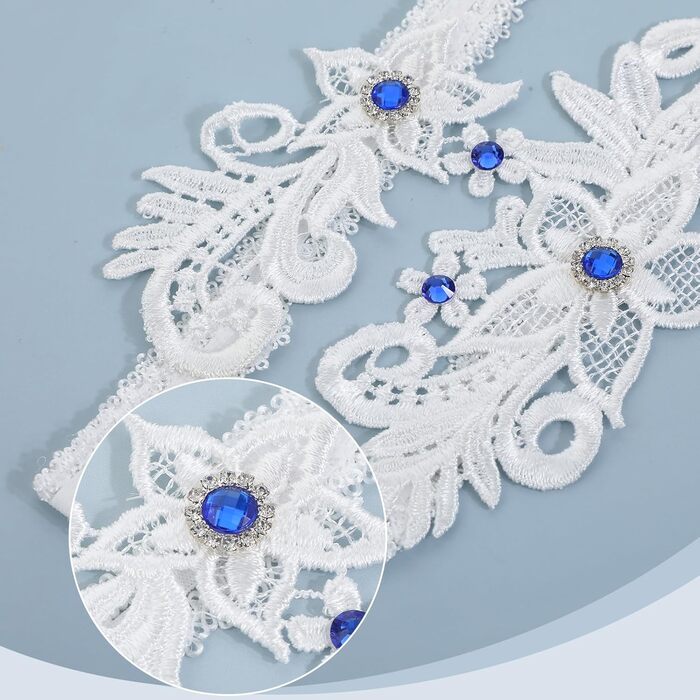 Елегантні мереживні стрічки для нареченої на весілля JiEYAO (2 шт.) з камінням, блакитні, аксесуари для весілля, подарунок для дружки нареченої