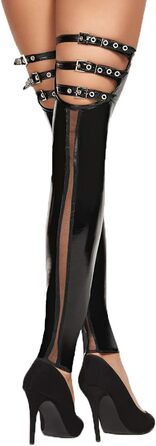 Чорні еротичні мереживні панчохи 7Heaven з вінілу та тюлю з пряжками, S-M