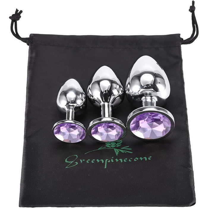 Набір анальних пробок Klein Medium Groß Metall Buttplug з кристалами та діамантом (фіолетовий)