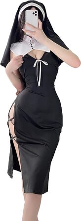 Костюм для косплею JasmyGirls: Костюм черниці, дівочий набір, чорне довге плаття з розрізом, для Хелловіну, ролеві ігри, розмір XS-M