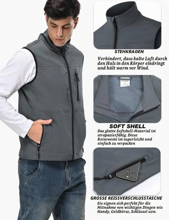 Чоловічий легкий жилет Softshell з флісовою підкладкою, спортивний жилет-бодівормер для бігу, походів та роботи, темно-сірий, розмір XXL