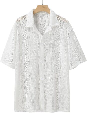 Чоловіча літня сорочка з мереживом AIEOE, прозора сітка, топ, футболка з сітки для фестивалю, 4XL, білий