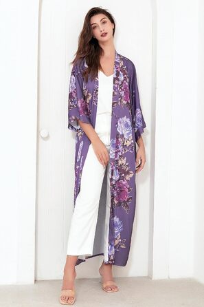 Халат жіночий шовковий максі з квітковим принтом, Babeyond | Халат, кімоно, піжама, для дому