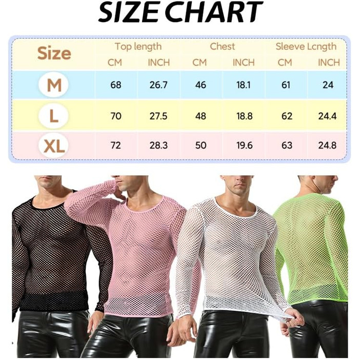 Чоловіча сітчаста футболка QiaTi з довгим рукавом, прозора, мереживна, під сорочку, білий