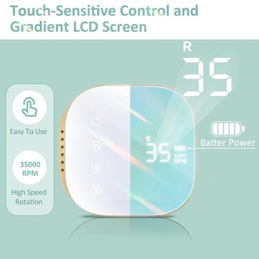 Професійний електричний апарат для манікюру та педикюру Madenia TouchPro, 35000 об/хв, для нарощених нігтів та гель-лаку, з HD-дисплеєм та набором з 6 фрез (Зелений)