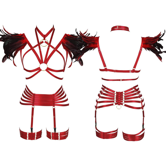 Жіночий комплект пір'яний корсет, бюстгальтер, клітка, великі розміри, панк, готика, фестиваль, карнавал, костюм (бордовий, довгий)