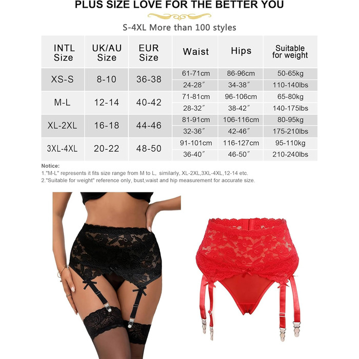 Сексуальний комплект спідньої білизни Ohyeahlady: широкий стрейчевий пояс-стрінг з мереживом, кліпсами та 4-ма стріжками. Великі розміри (3XL-4XL), чорний набір з пояса та панчіх.