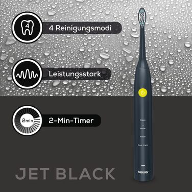 Електрична звукова зубна щітка Beurer SC 30 Jet Black: 4 режими чищення, 80 000 вібрацій, LED-дисплей та акустичний таймер, 2 насадки, еко-корпус
